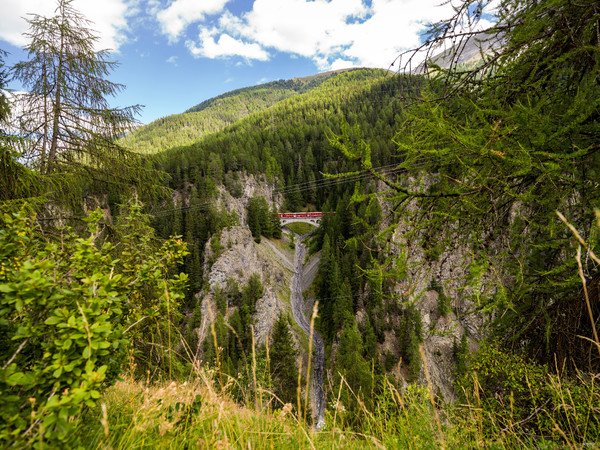 Val Verda Viadukt der Rhätischen Bahn bei Brail im Oberengadin, Graubünden, Schweiz