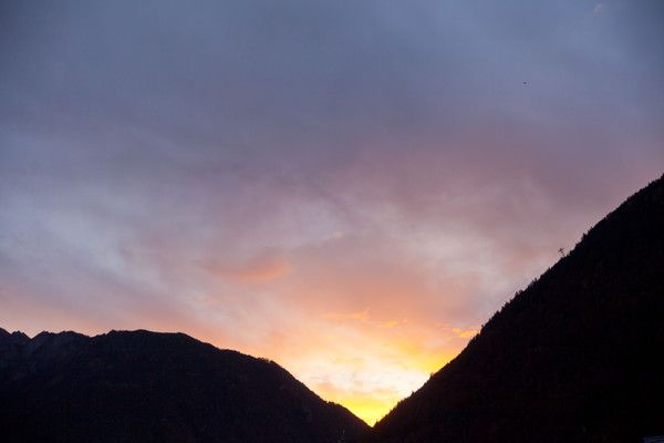 Abendstimmung über Chur, Rheintal, Graubünden, Schweiz, Switzerland