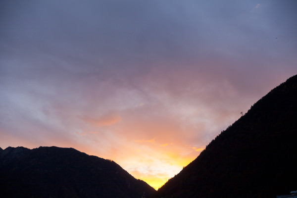 Abendstimmung über Chur, Rheintal, Graubünden, Schweiz, Switzerland