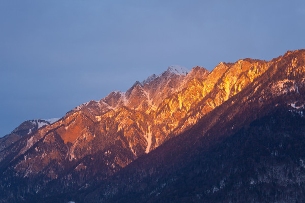 Abendstimmung über Chur im Bündner Rheintal, Graubünden, Schweiz