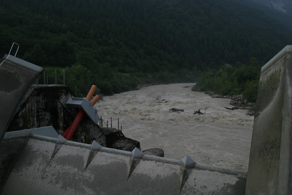 Hochwasser am Rhein bei Domat/Ems
