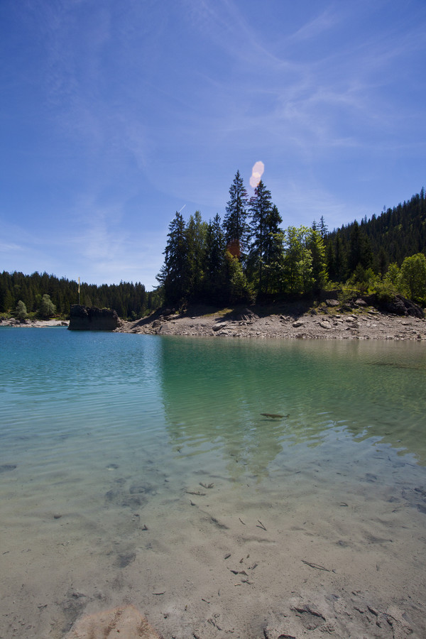 Caumasee in Flims, 2011 mit sehr wenig Wasser