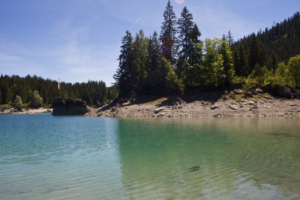 Caumasee in Flims, 2011 mit sehr wenig Wasser