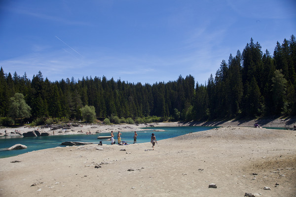 Caumasee in Flims, 2011 mit sehr wenig Wasser