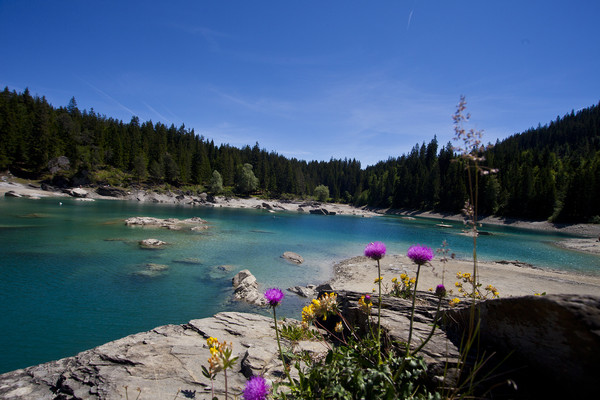 Caumasee in Flims, 2011 mit sehr wenig Wasser