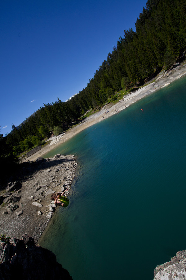 Caumasee in Flims, 2011 mit sehr wenig Wasser