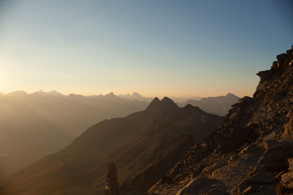 Sonnenuntergang am Piz Languard bei Pontresina, Oberengadin, Engadin, Graubünden, Schweiz, Switzerland, Wandern, kalt, Weitsicht