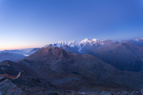 Sonnenaufgang am Piz Languard bei Pontresina, Oberengadin, Engadin, Graubünden, Schweiz, Switzerland, Wandern, kalt, Weitsicht