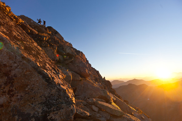 Sonnenaufgang am Piz Languard bei Pontresina, Oberengadin, Engadin, Graubünden, Schweiz, Switzerland, Wandern, kalt, Weitsicht