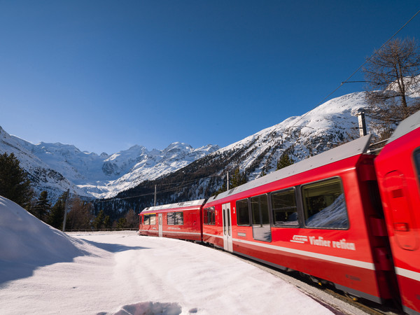 Montebellokurve; Bernina Pass; Pontresina; Oberengadin; Engadin; Graubünden; Schweiz; Switzerland; Landschaft; Schweiz