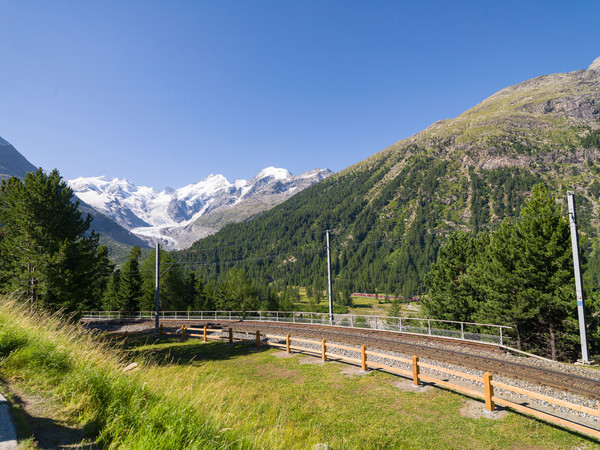 Montebellokurve; Bernina Pass; Pontresina; Oberengadin; Engadin; Graubünden; Schweiz; Switzerland; Landschaft; Schweiz