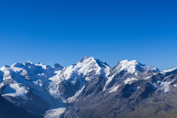 Die Bernina-Gruppe mit Piz Palü, Bernina, Bellavista und Piz Morteratsch, gesehen vom Piz Lanquard