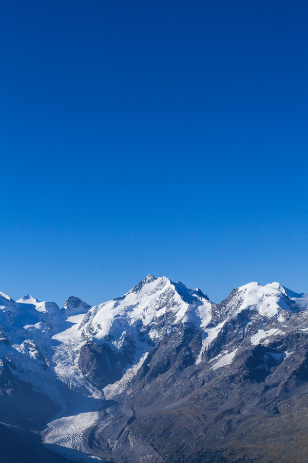 Die Bernina-Gruppe mit Piz Palü, Bernina, Bellavista und Piz Morteratsch, gesehen vom Piz Lanquard