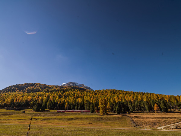 Unterwegs mit der Rhätischen Bahn bei Pontresina.