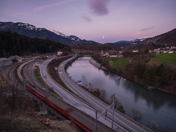 Blick auf Reichenau und in die Surselva, Graubünden, Schweiz