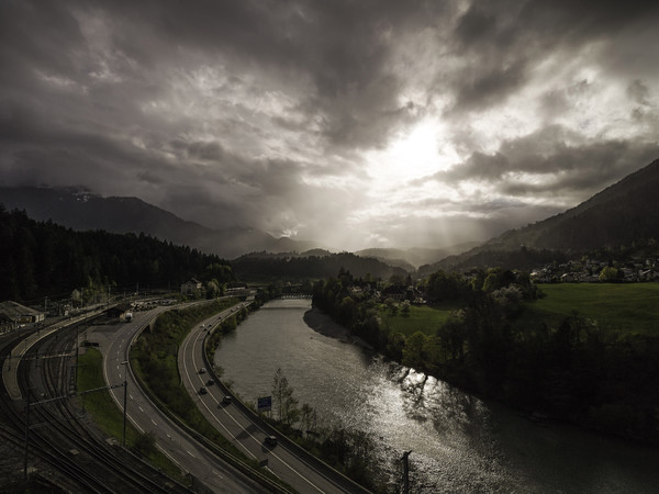 Blick auf Reichenau und in die Surselva, Graubünden, Schweiz