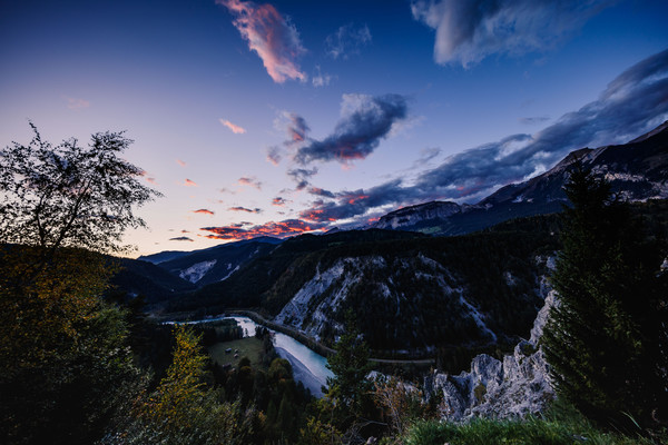 Abendstimmung in der Ruinaulta/Rheinschlucht zwischen Bonduz und Versam in der Surselva.