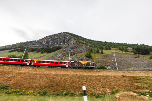 Die Rhätische Bahn bei S-chanf im Oberengadin