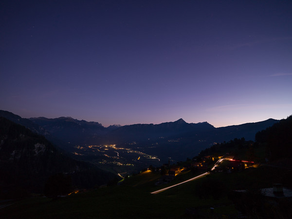 Abendstimmung bei Scheid in Graubünden, Blick in Richtung Thusis