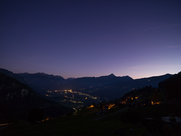Abendstimmung bei Scheid in Graubünden, Blick in Richtung Thusis