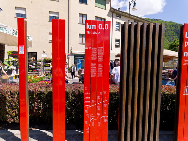 RHB-UNESCO Ausstellungswand in Tirano im Veltlin