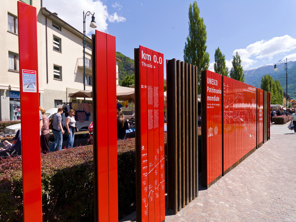 RHB-UNESCO Ausstellungswand in Tirano im Veltlin