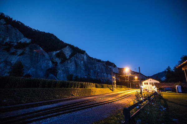 Rhätische Bahn auf der Rheinbrücke bei Reichenau